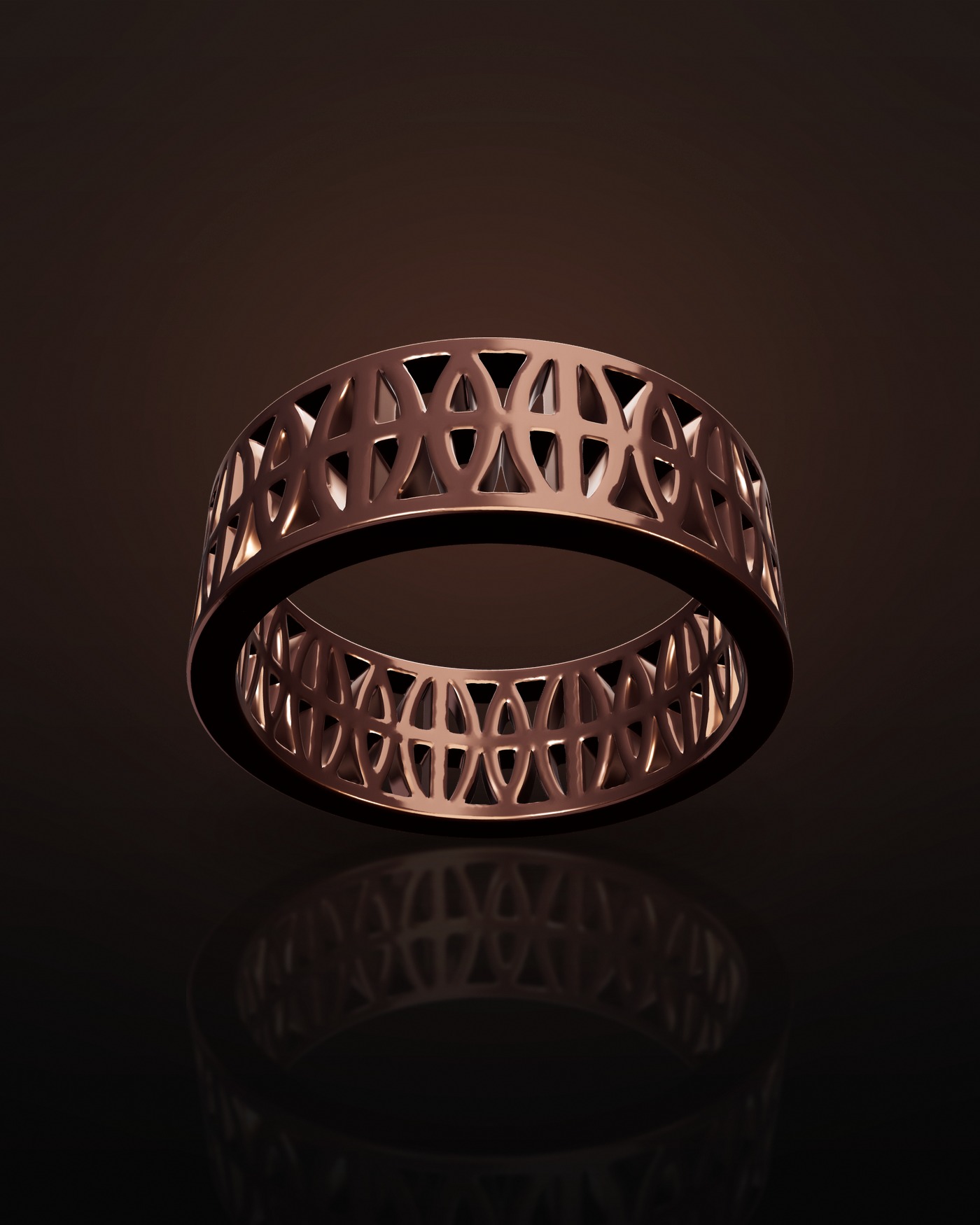 The Loyalty Band in 18k rose gold under directional light
