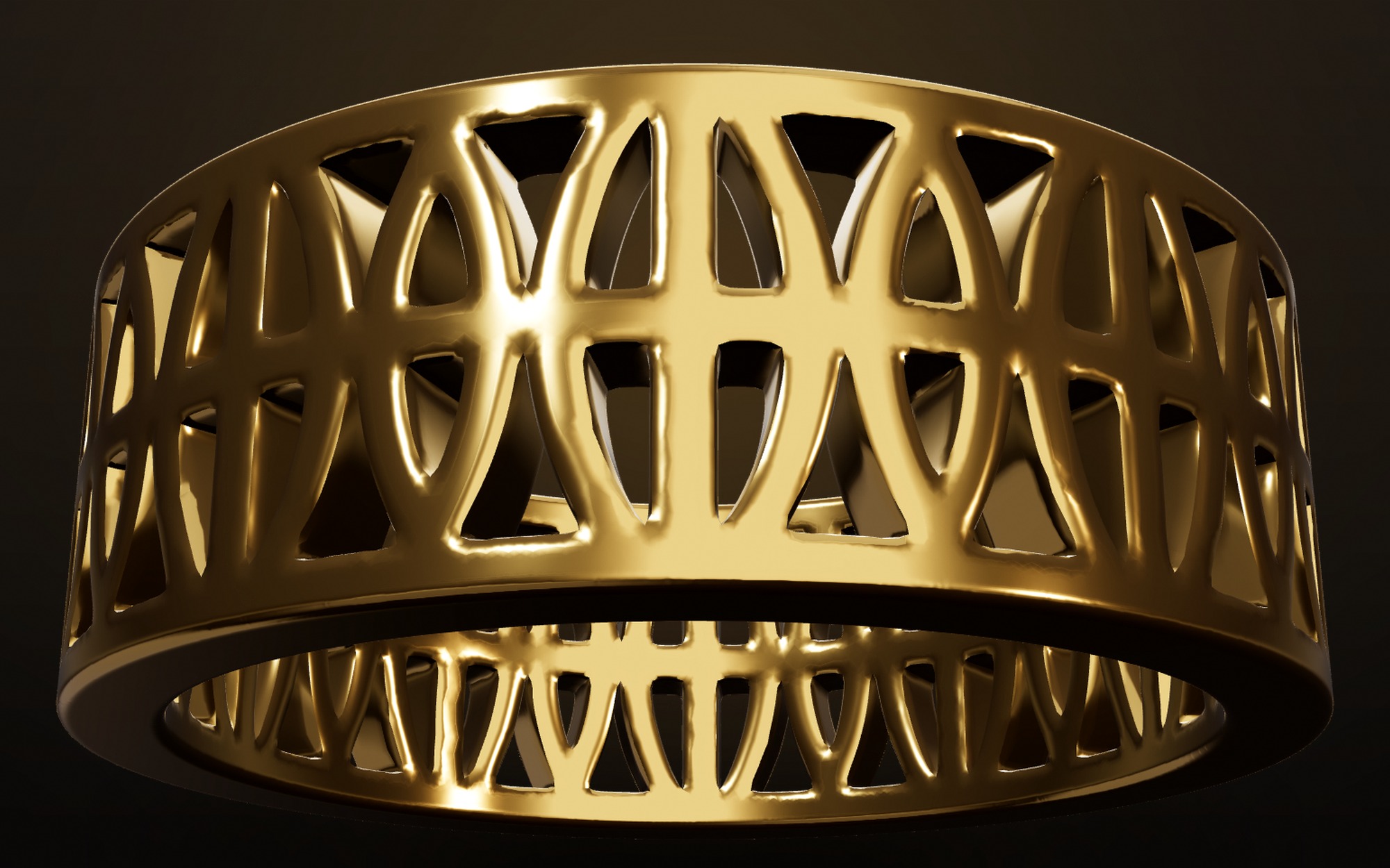 Macro detail of the pierced lattice on the Loyalty Band in yellow gold