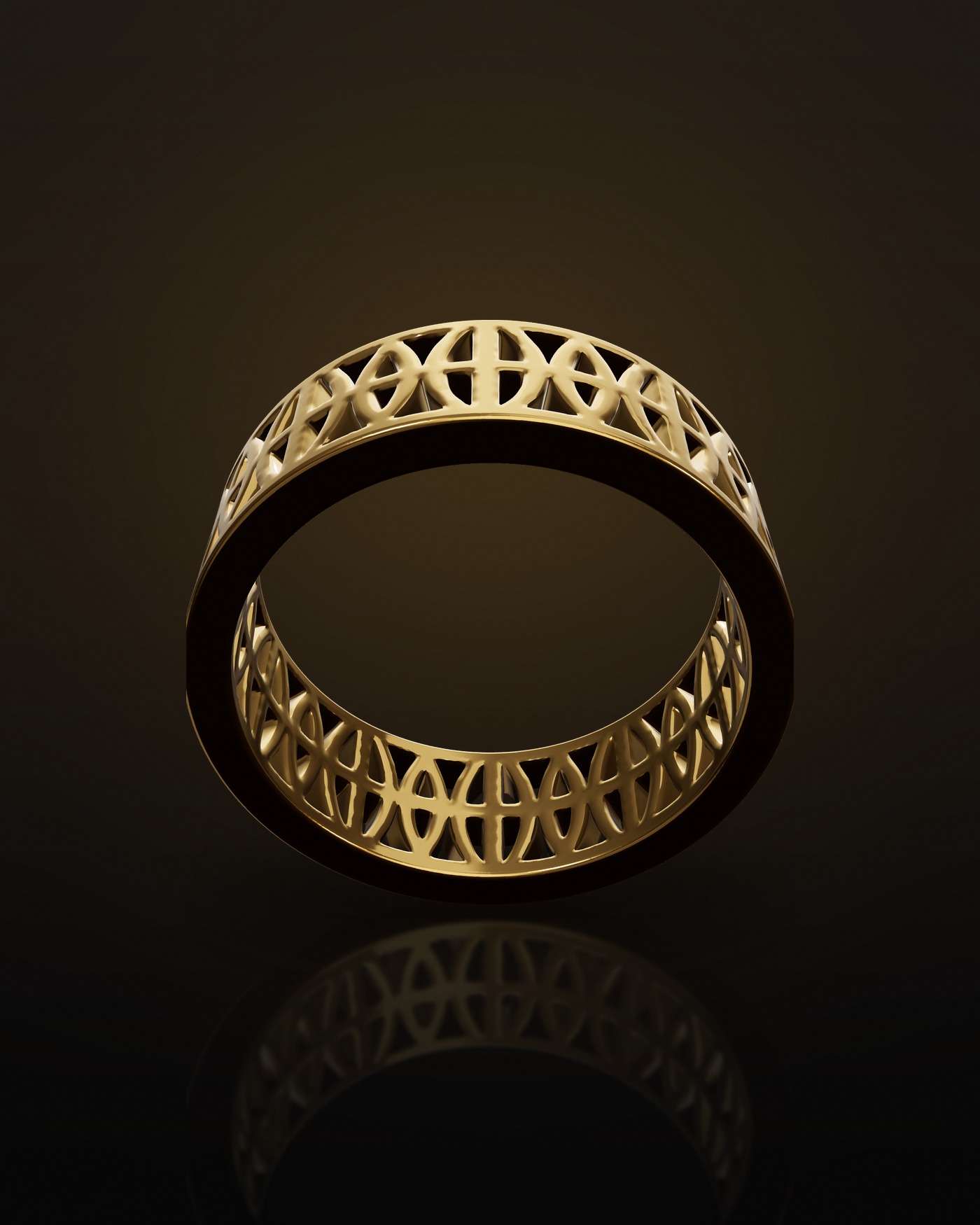 Raked view of the Loyalty Band in yellow gold